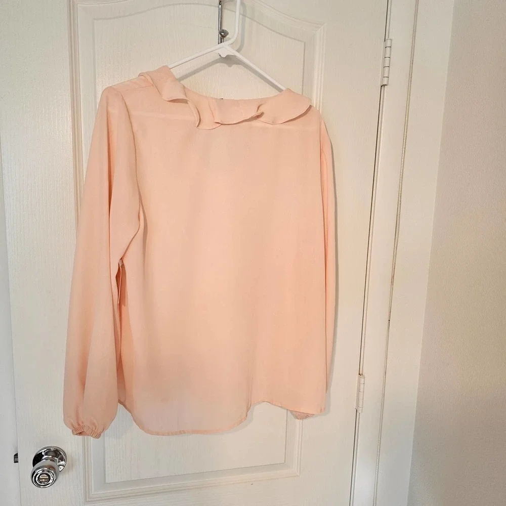Halogen Blush Long Sleeve Ruffle Front Blouse L